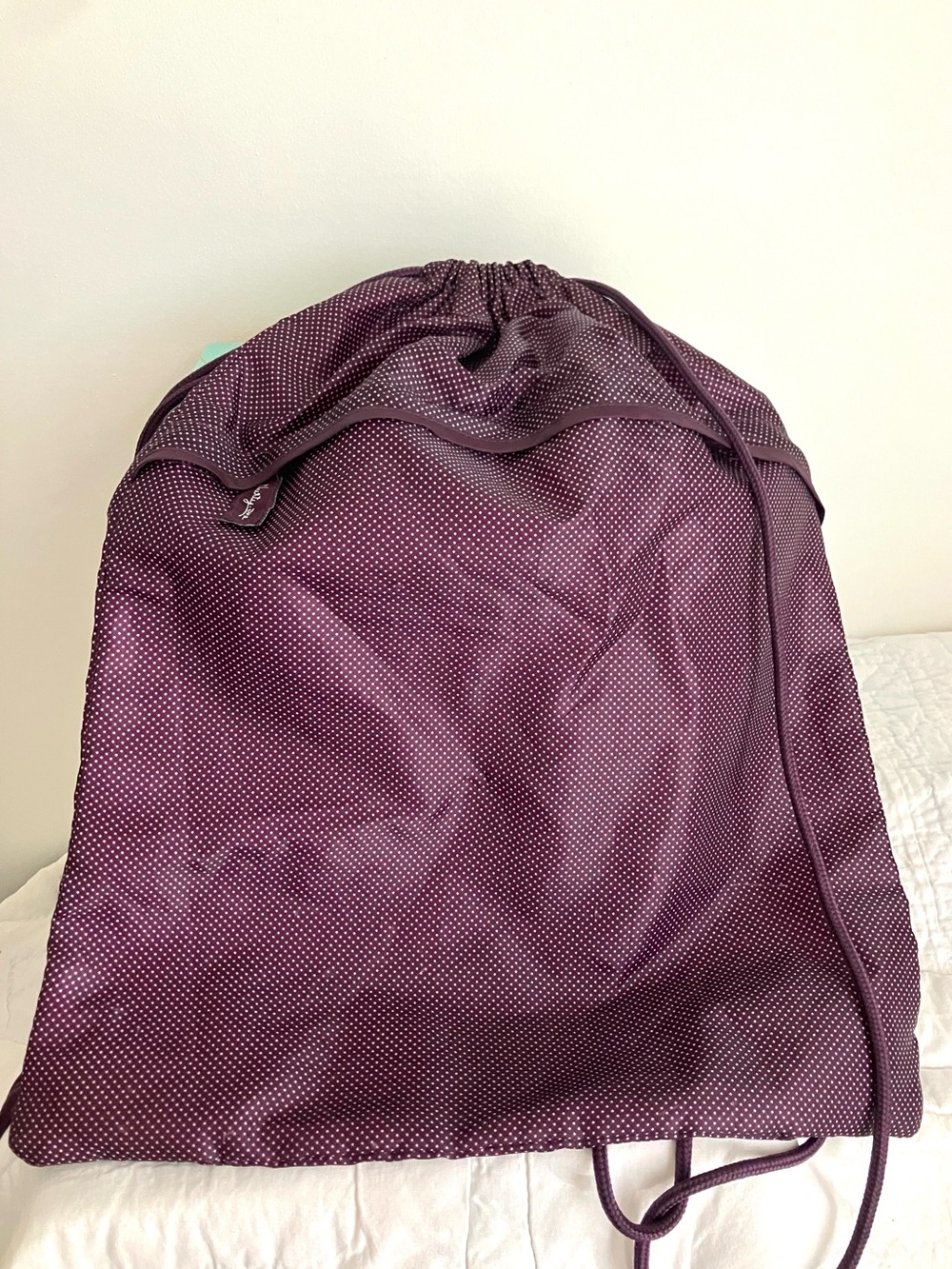 Thirty-One Gifts Plum Purple Polk a dot Whimsical Drawstring Cinch Bag backpack